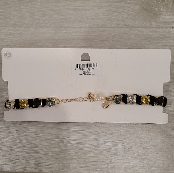 Etereo Goldtone, Velvet & Multicolour Stone Choker Necklace - Picture 2 of 3